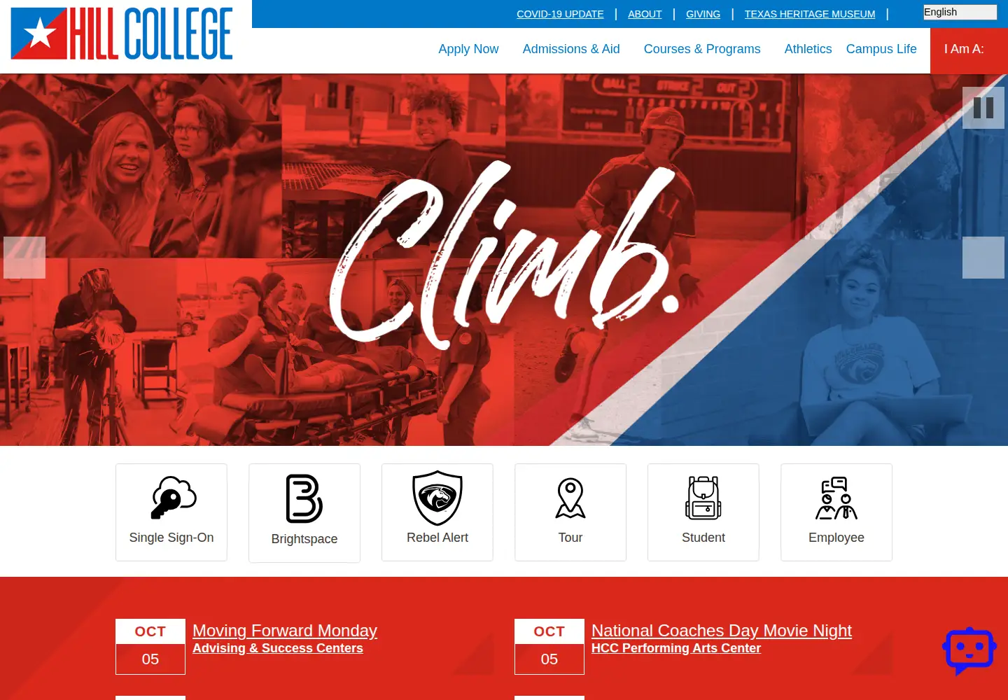 Screenshot of hillcollege.edu