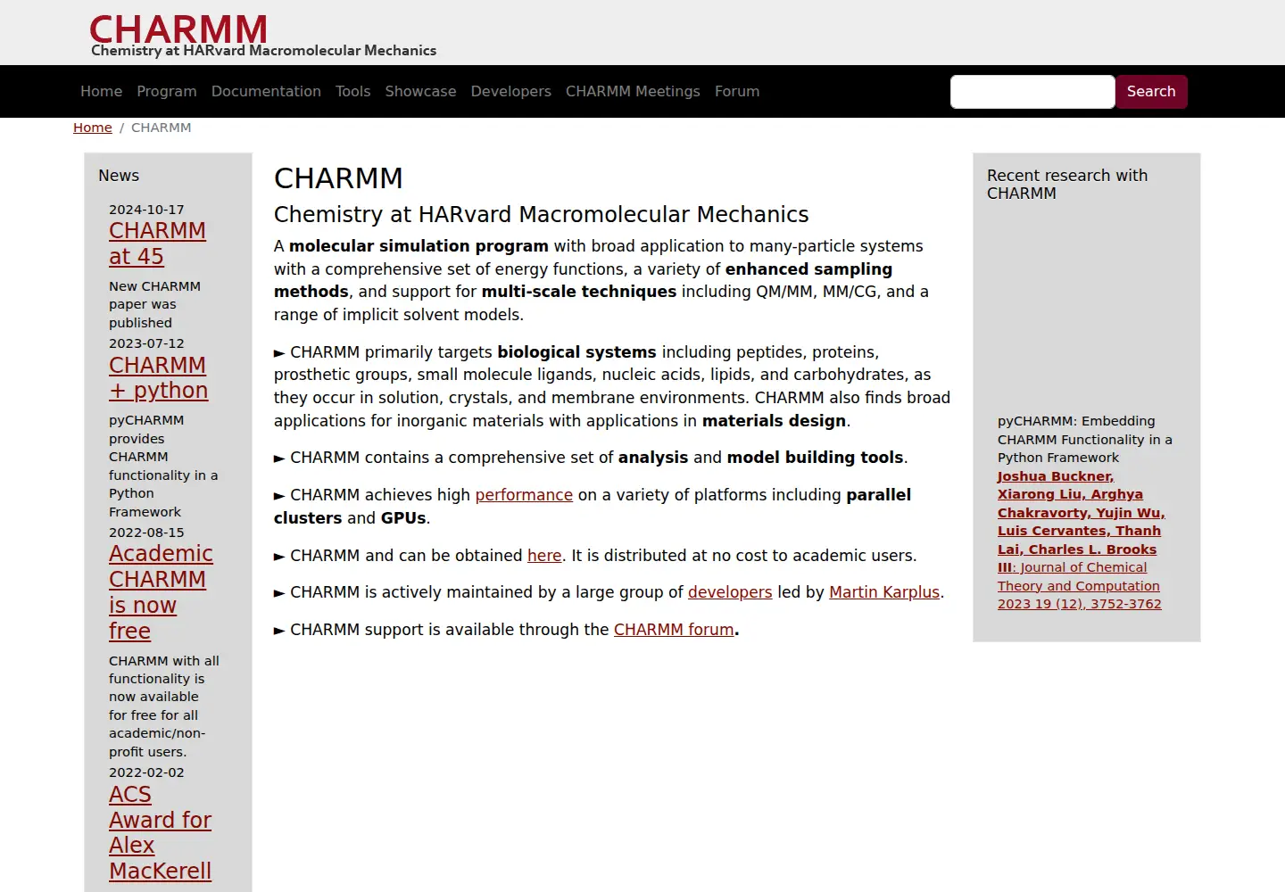 Screenshot of academiccharmm.org