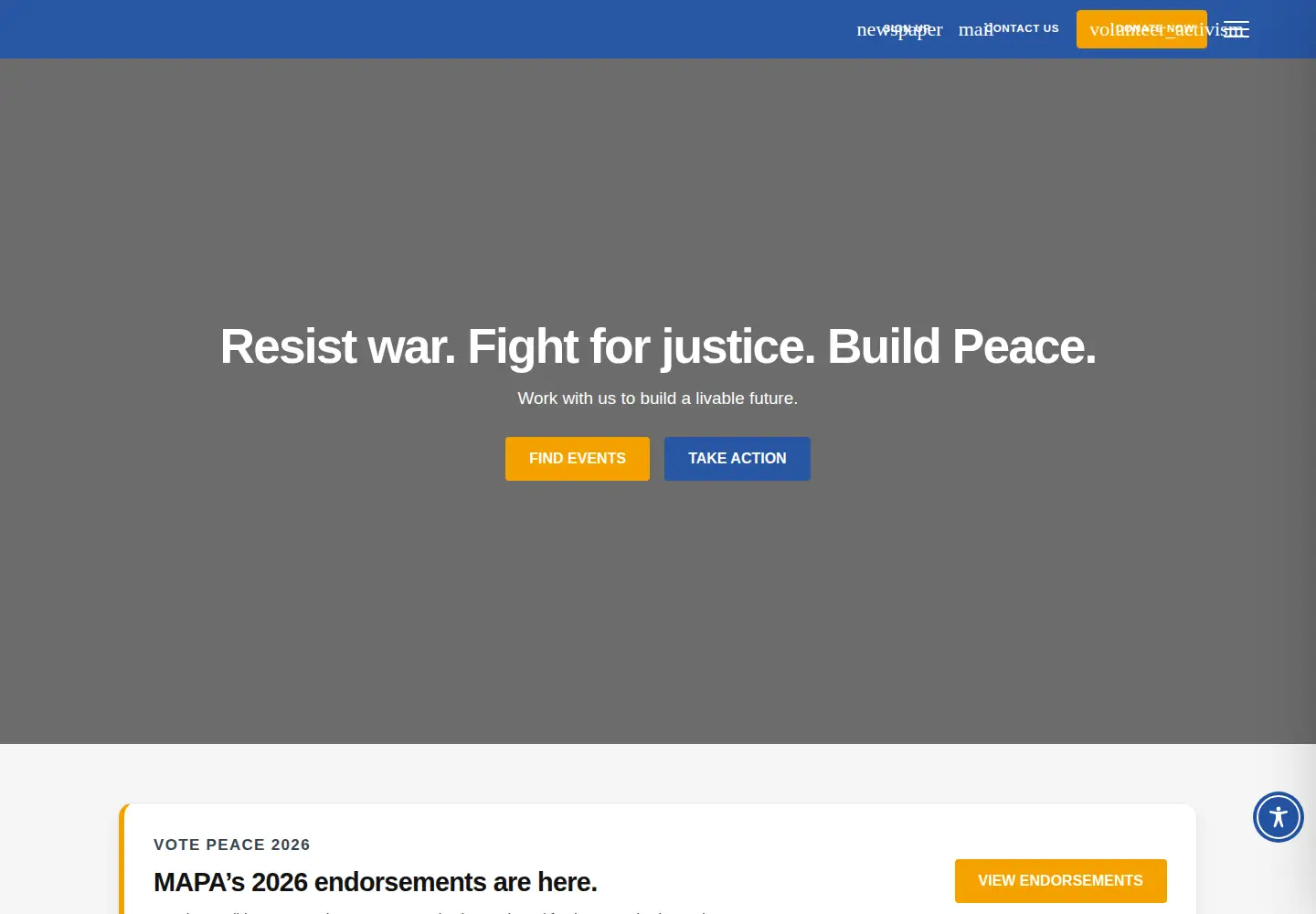 Screenshot of masspeaceaction.org