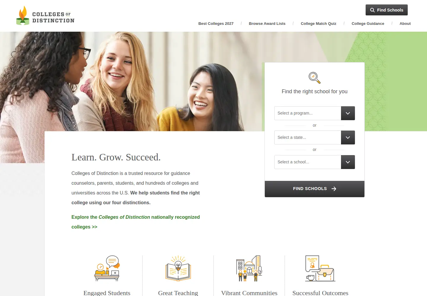 Screenshot of collegesofdistinction.com