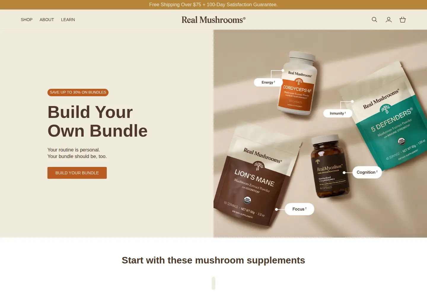 Captured homepage of realmushrooms.com in the current scan