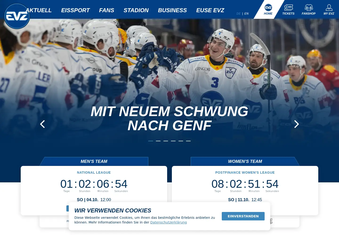 Captured homepage of evz.ch in the current scan