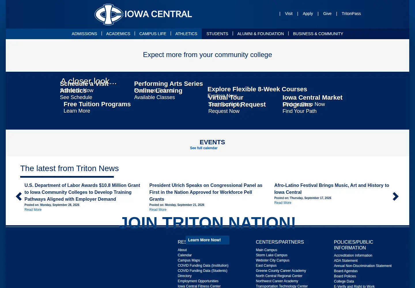 Screenshot of iowacentral.edu