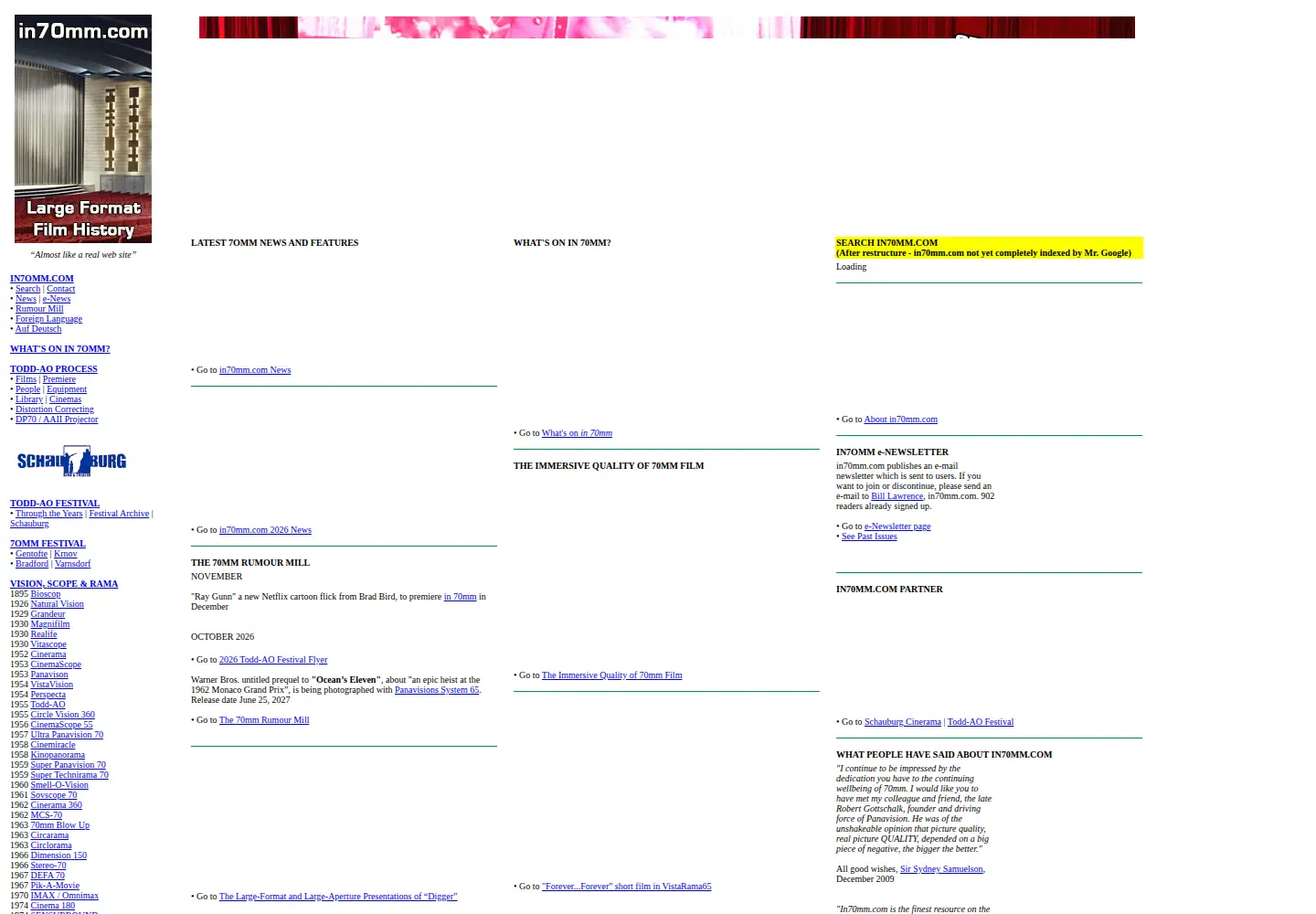 Captured homepage of in70mm.com in the current scan