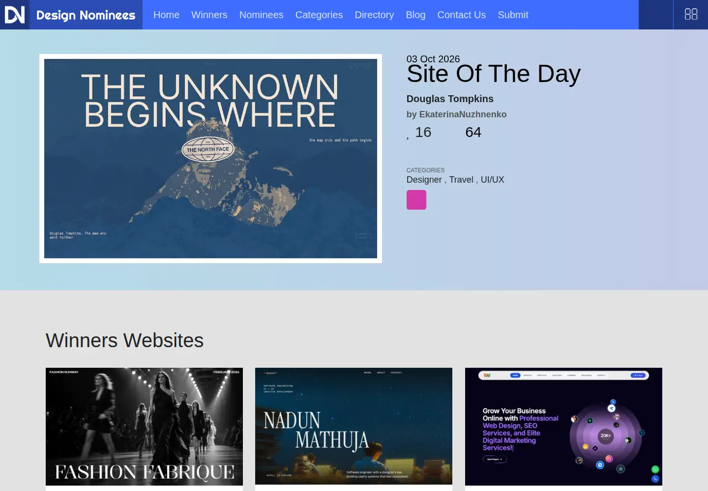 Captured homepage of designnominees.com in the current scan
