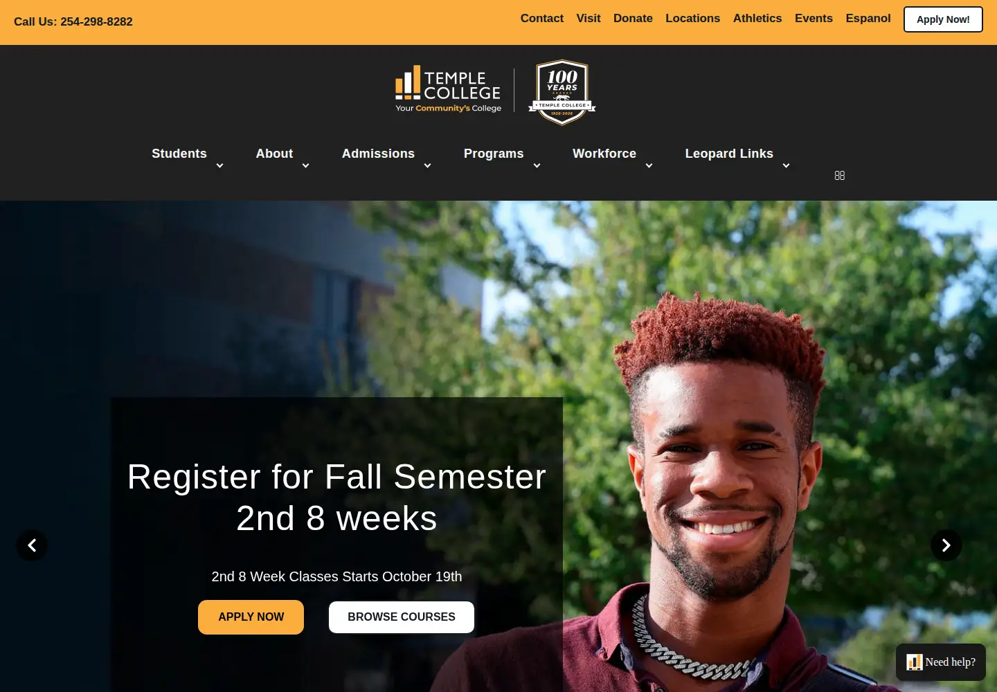 Screenshot of templejc.edu