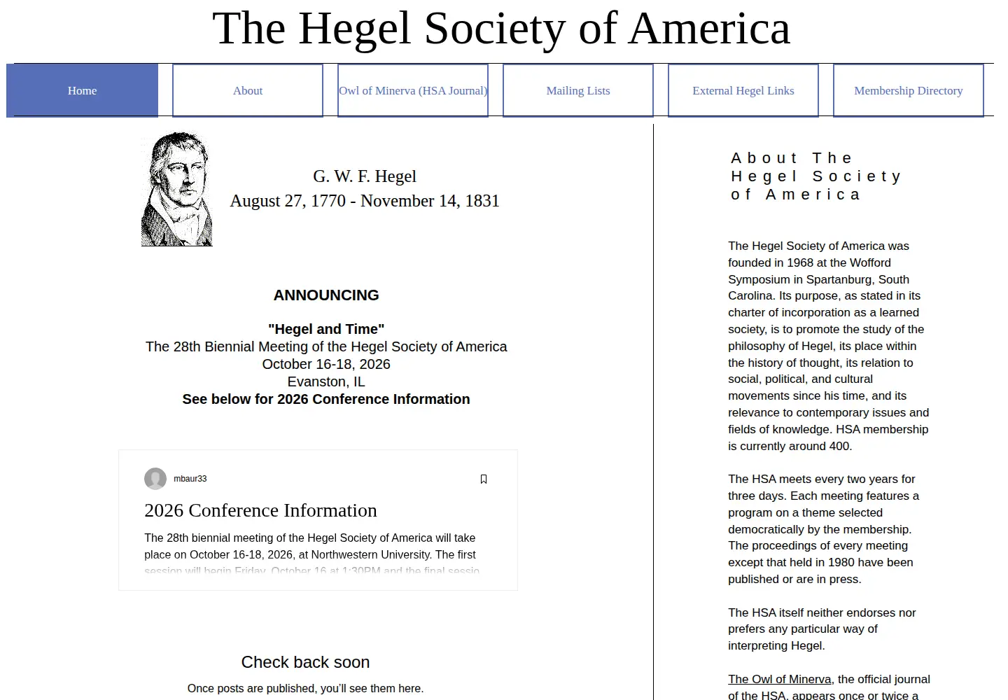 Captured homepage of hegel.org in the current scan