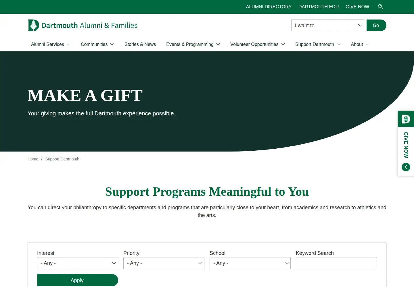 Screenshot of dartmouth.org