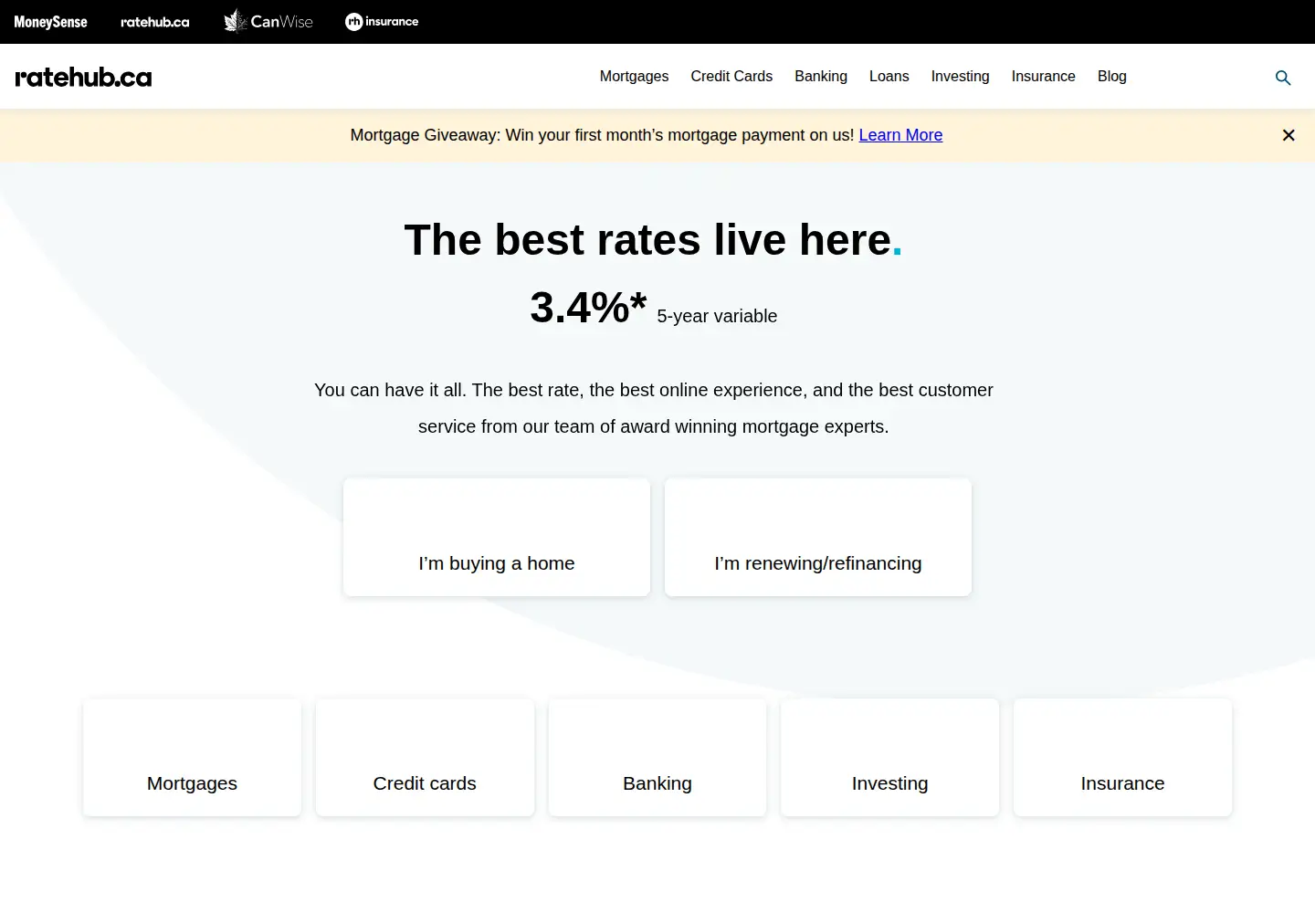 Screenshot of ratehub.ca
