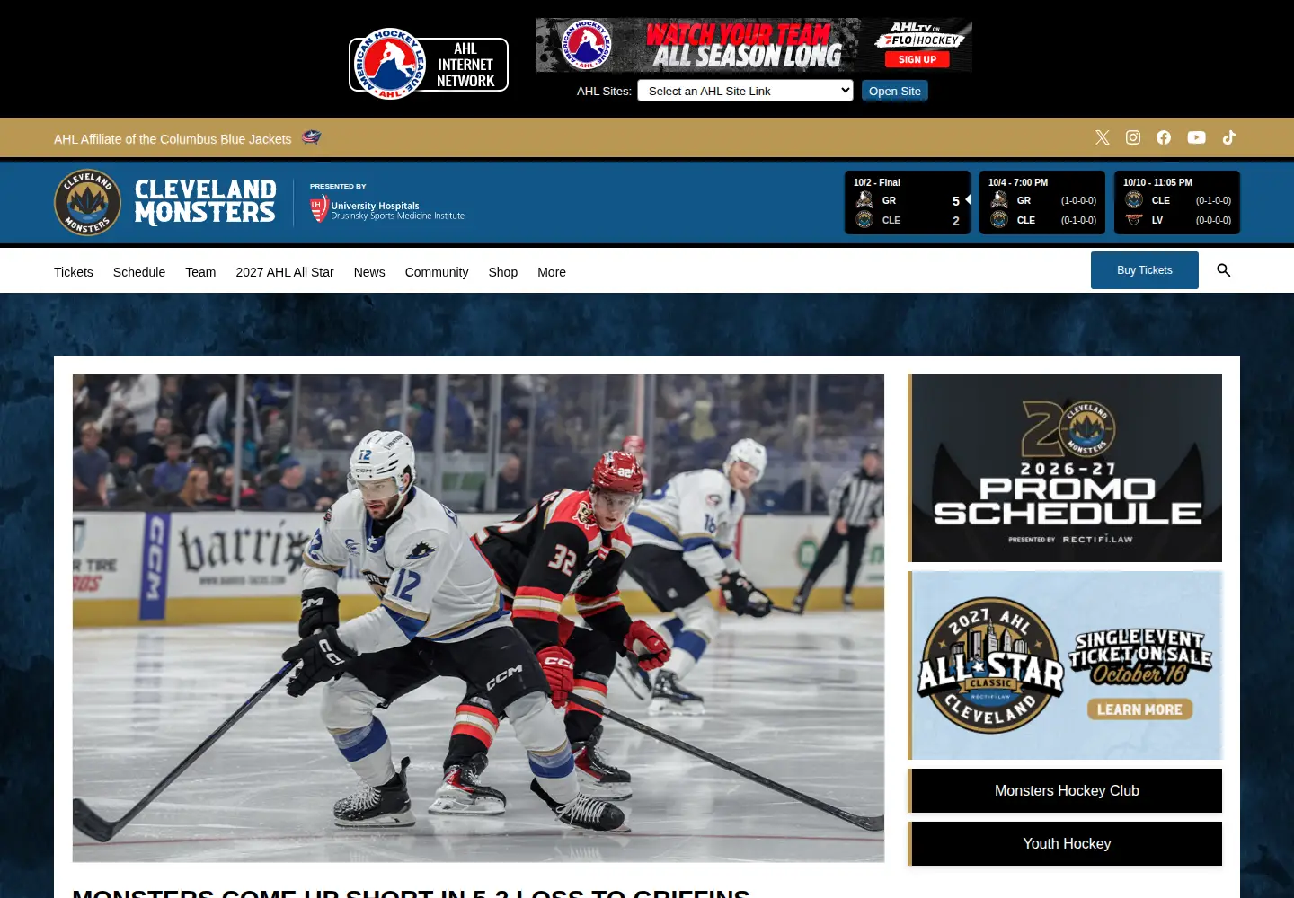 Screenshot of clevelandmonsters.com