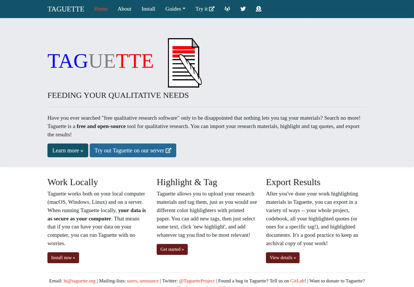 Screenshot of taguette.org