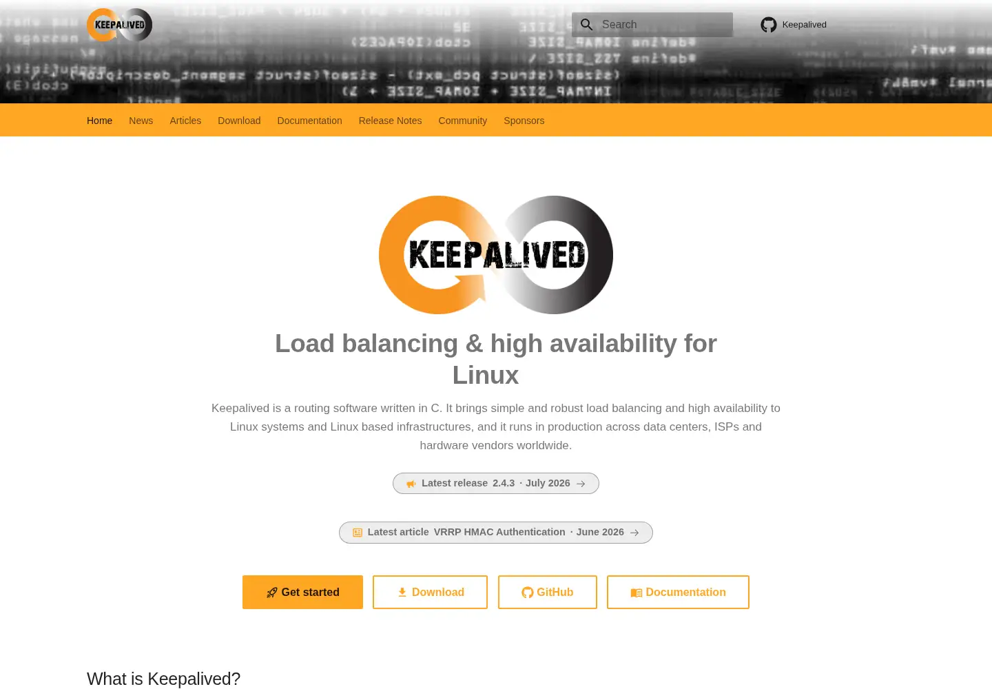 Screenshot of keepalived.org