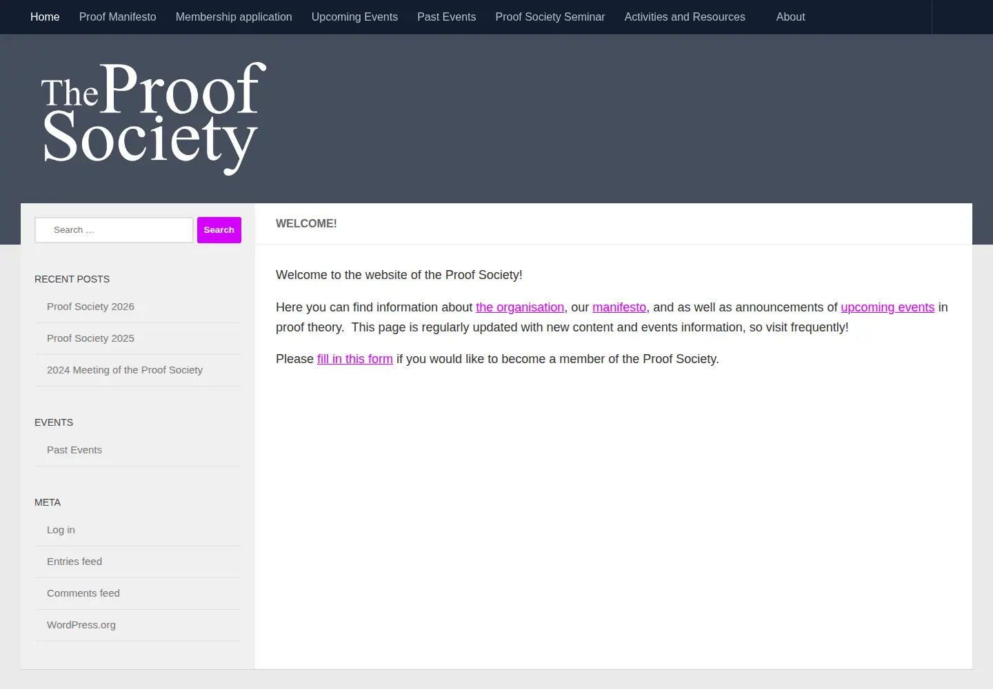 Screenshot of proofsociety.org
