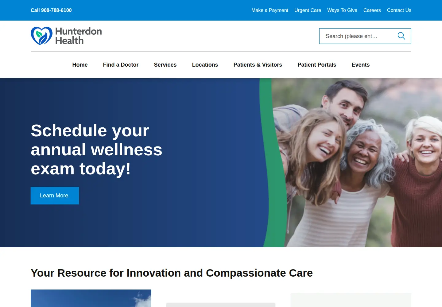 Captured homepage of hunterdonhealth.org in the current scan
