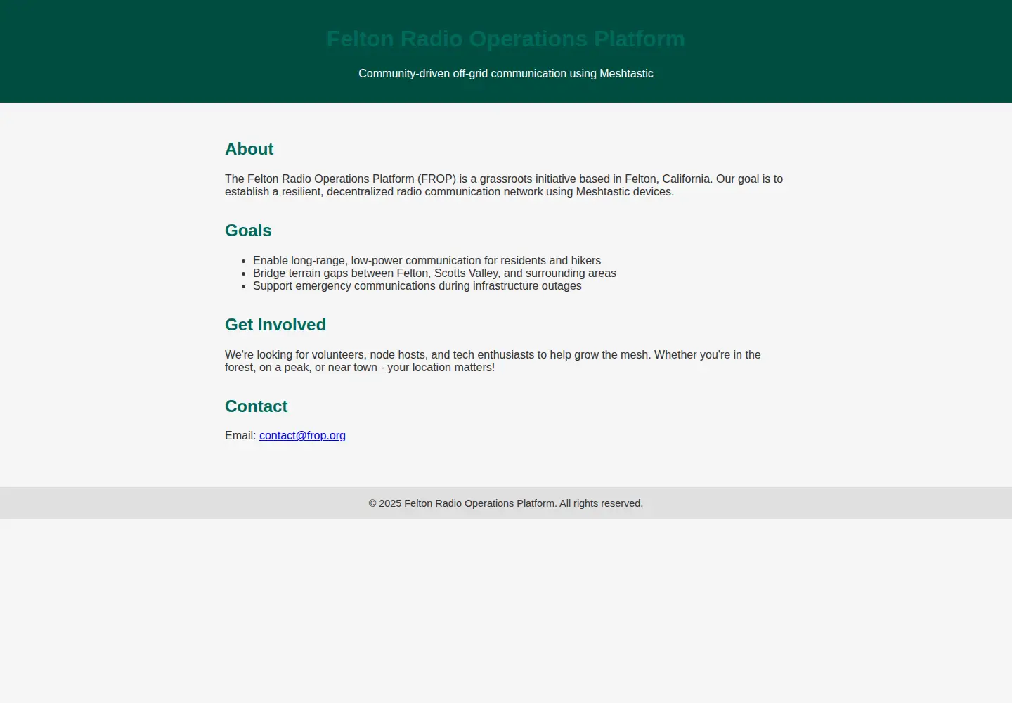 Captured homepage of frop.org in the current scan