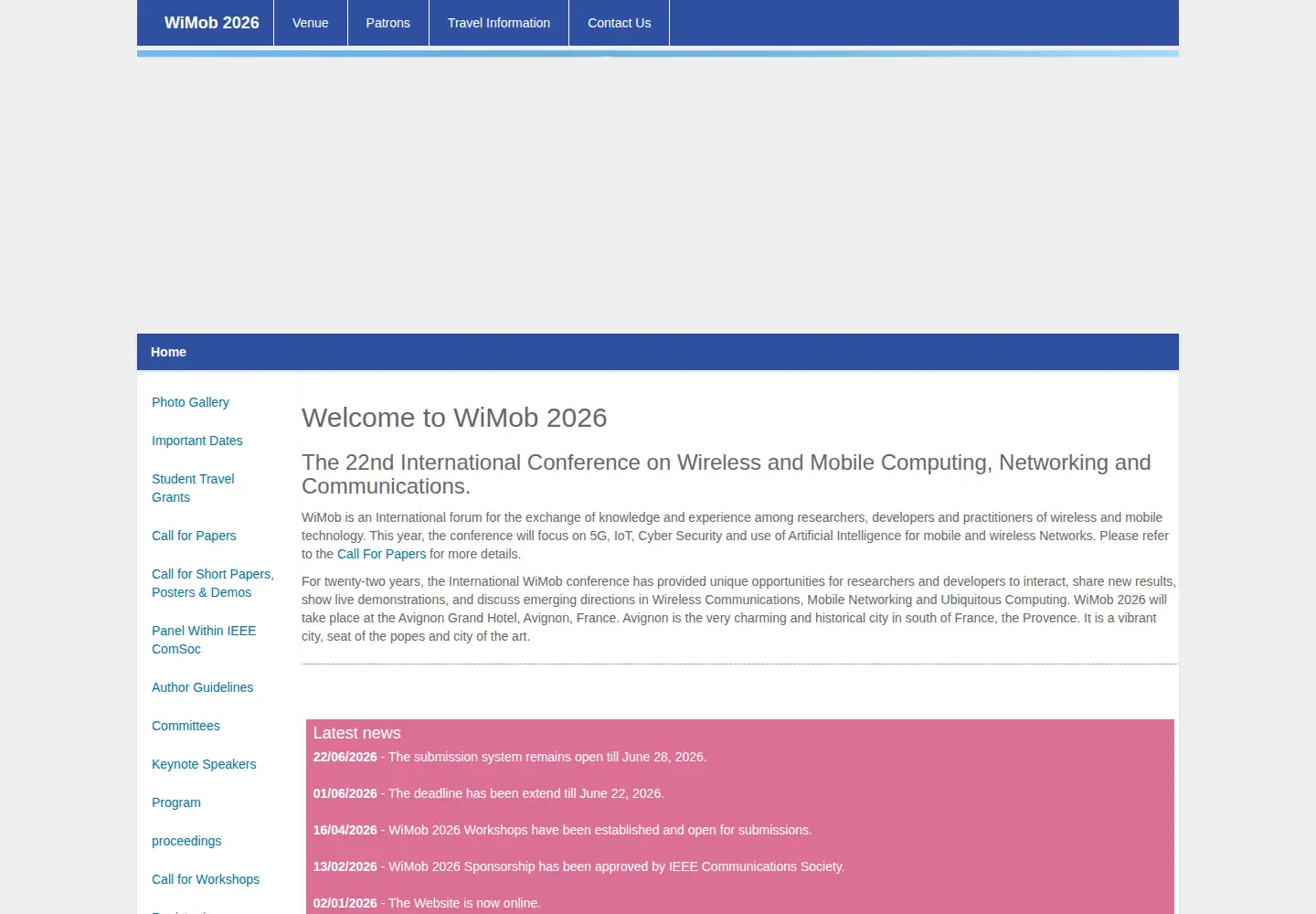Captured homepage of wimob.org in the current scan