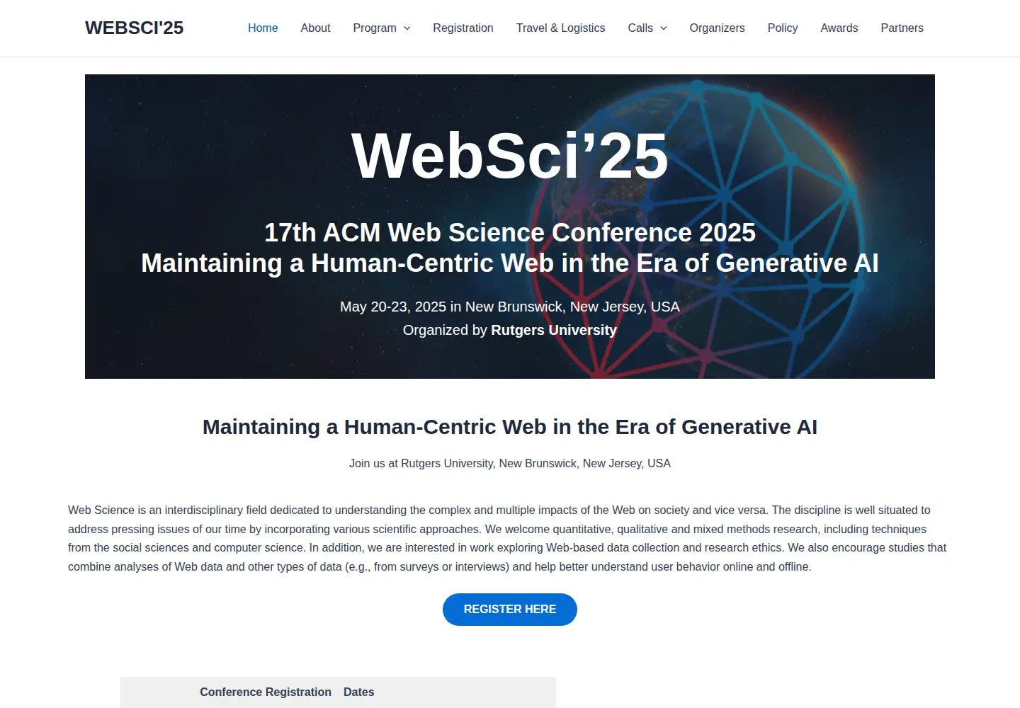 Captured homepage of websci25.org in the current scan