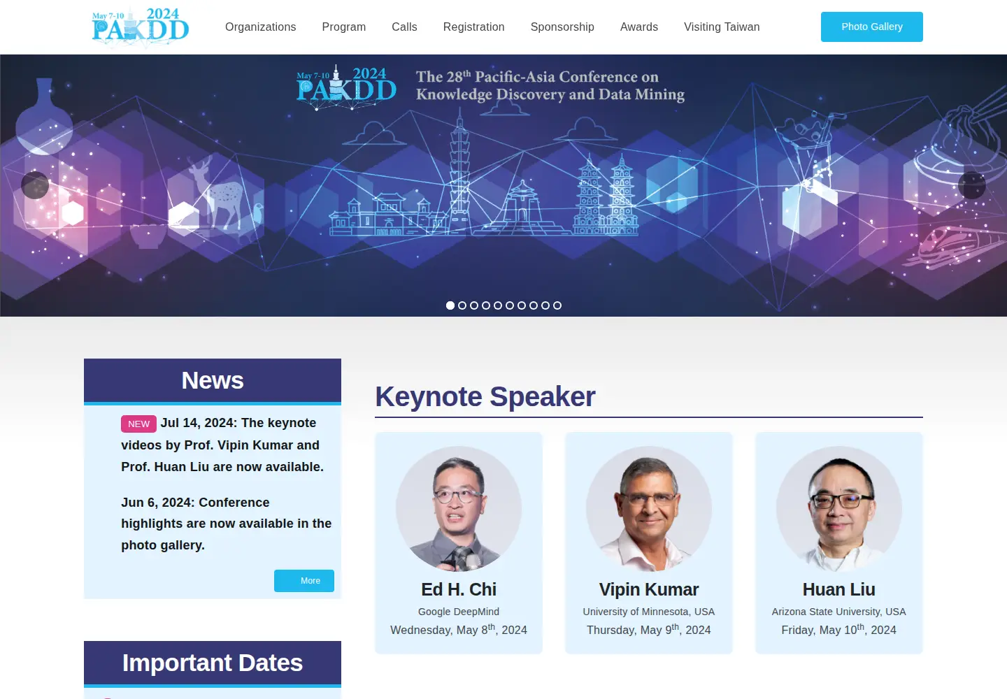Captured homepage of pakdd2024.org in the current scan