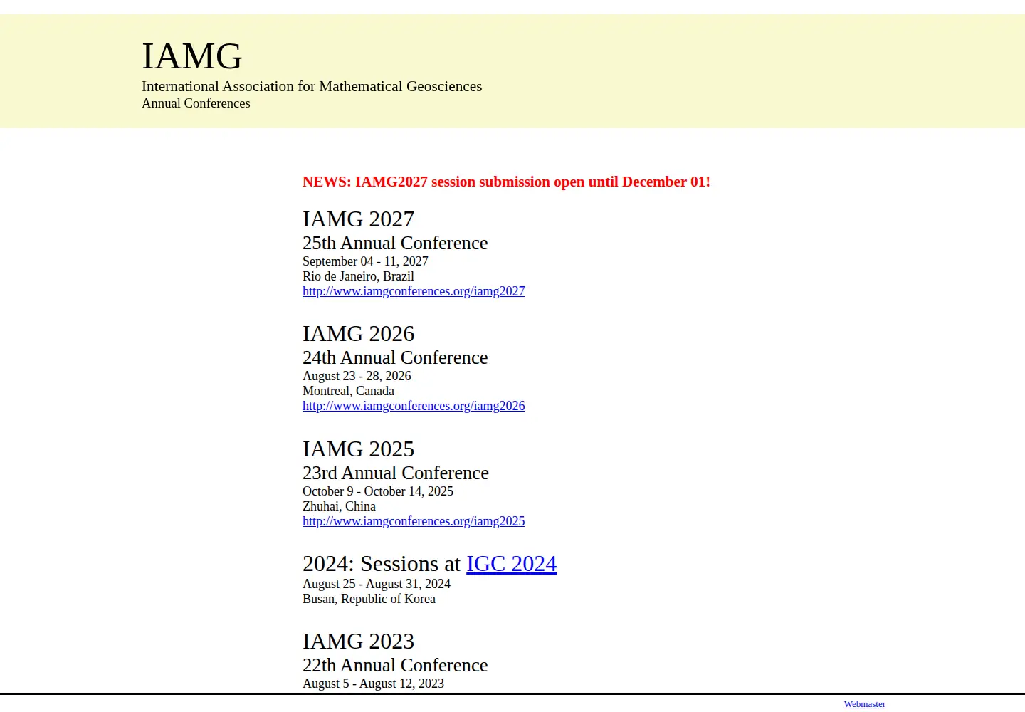 Screenshot of iamgconferences.org