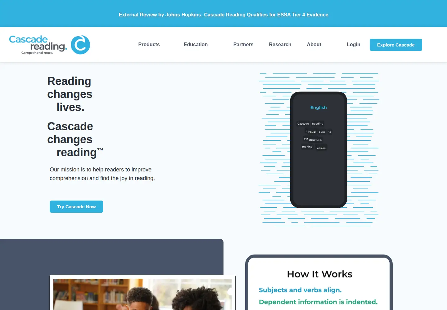 Screenshot of cascadereading.com