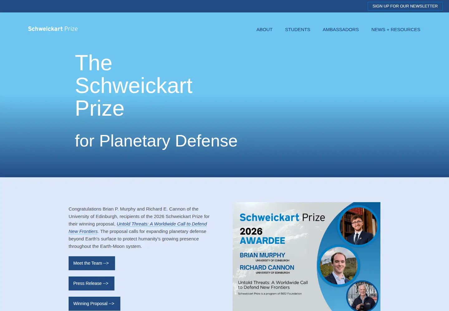 Screenshot of schweickartprize.org