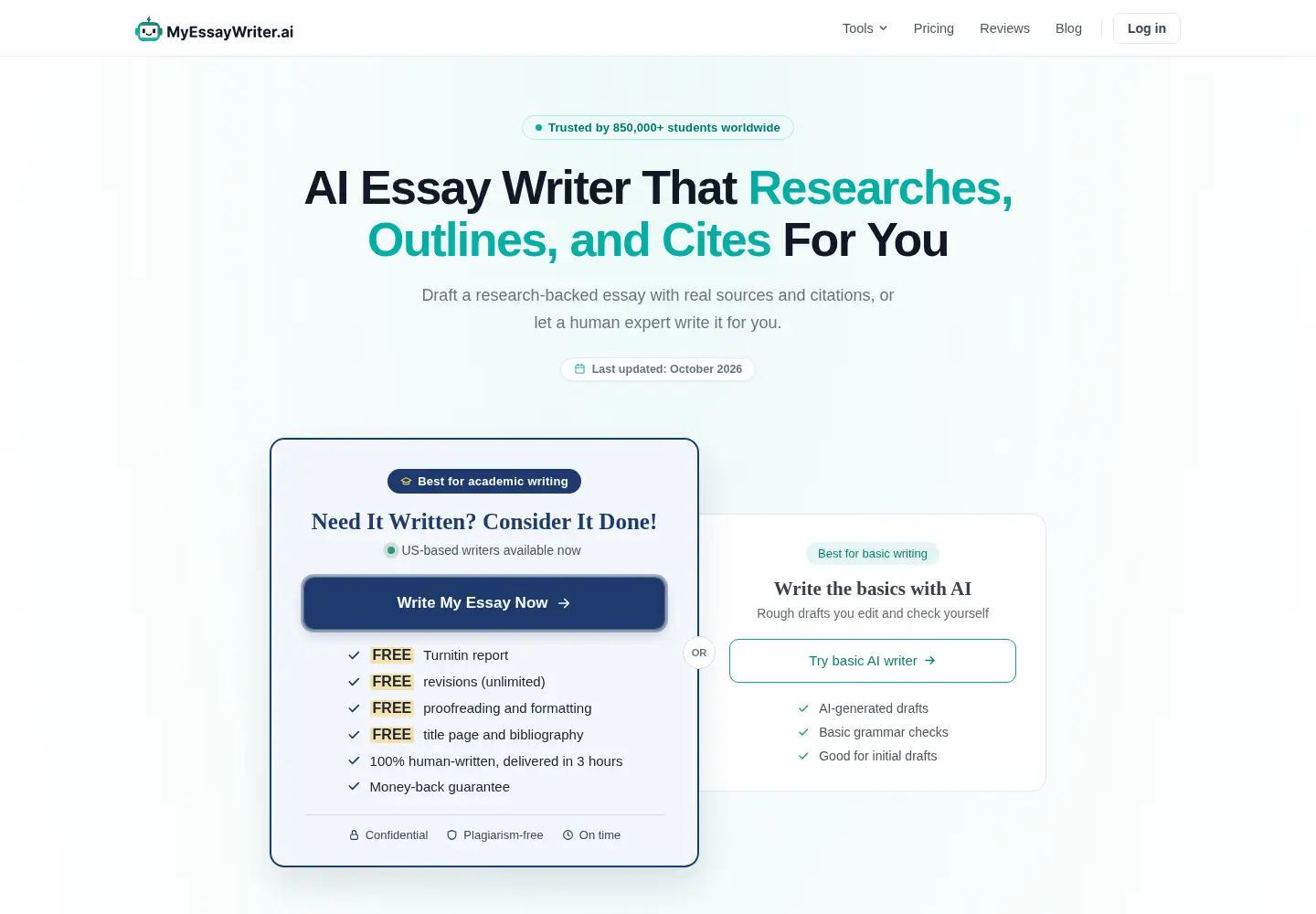 Screenshot of myessaywriter.ai