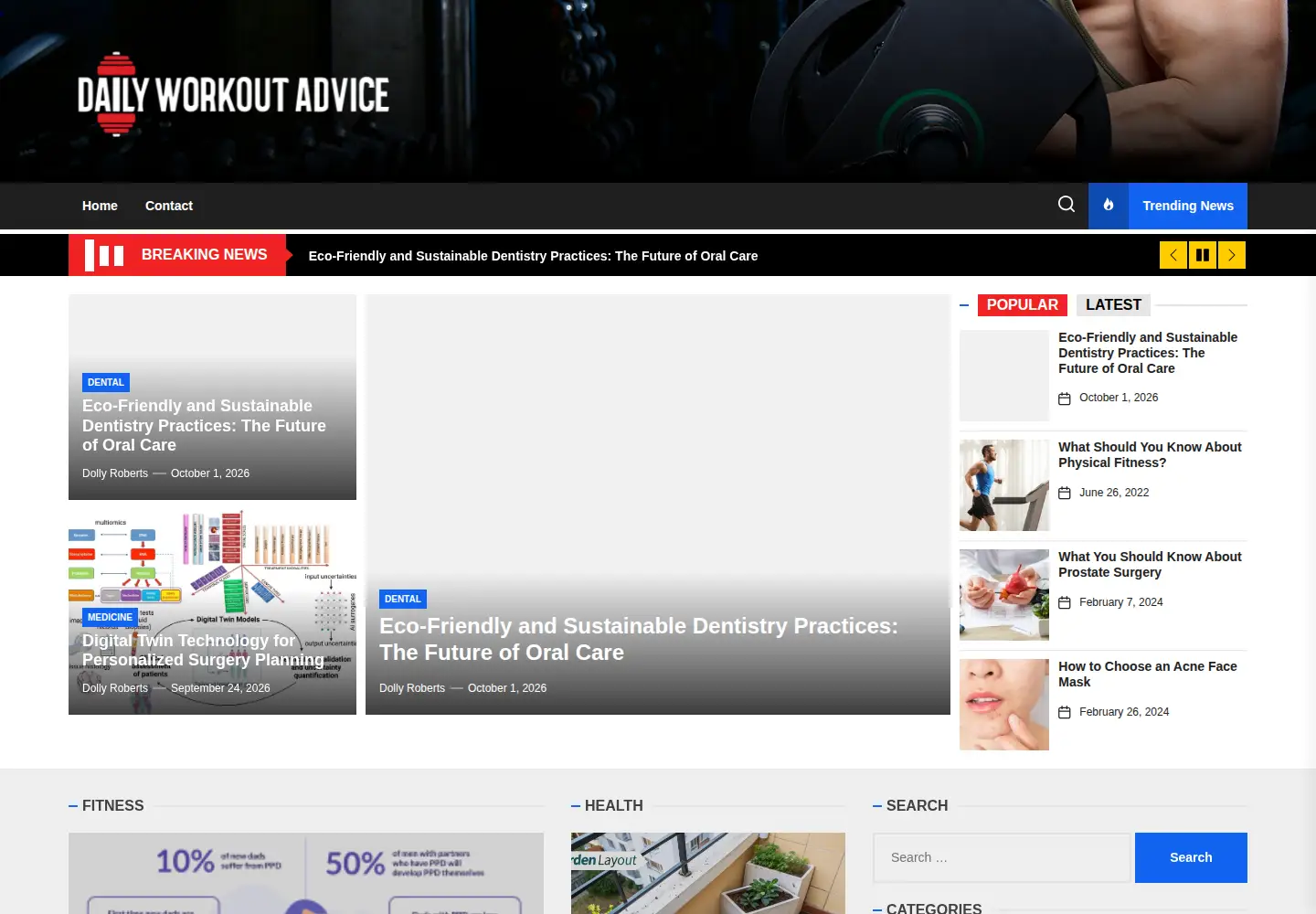 Screenshot of dailyworkoutadvice.com