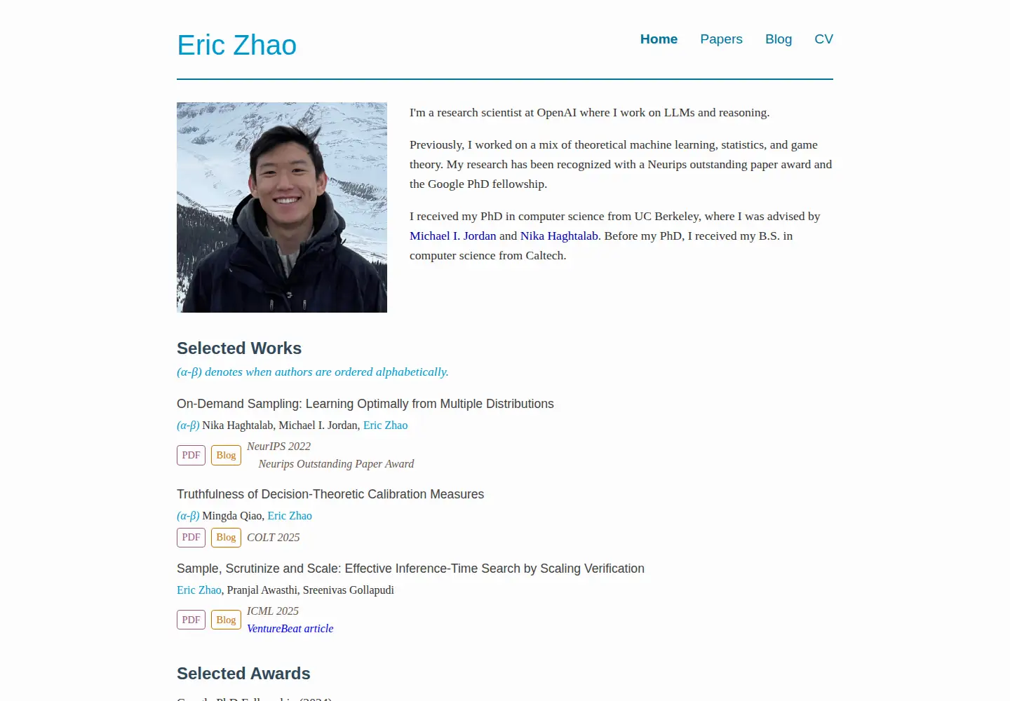 Captured homepage of eric-zhao.com in the current scan