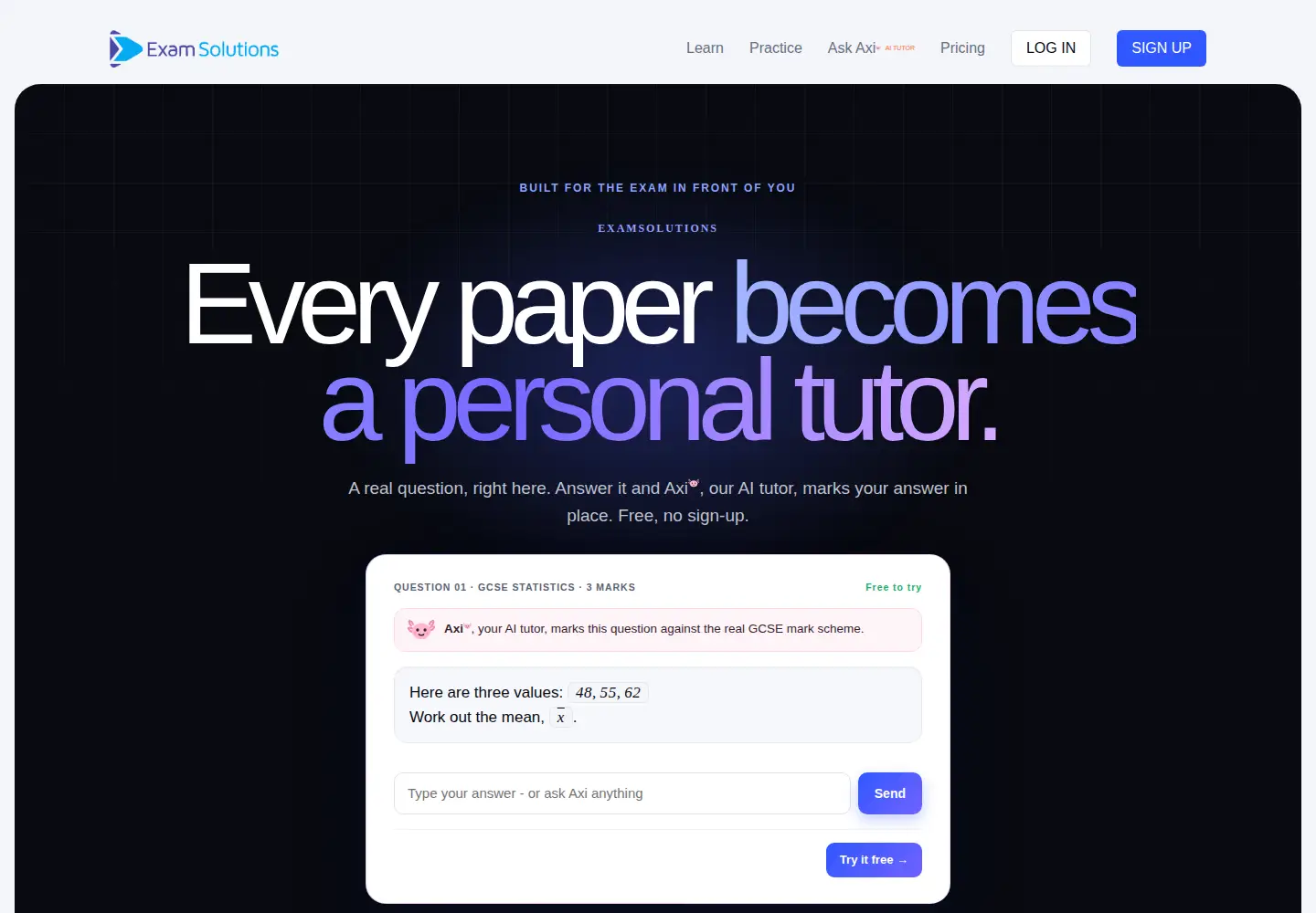 Captured homepage of examsolutions.net in the current scan
