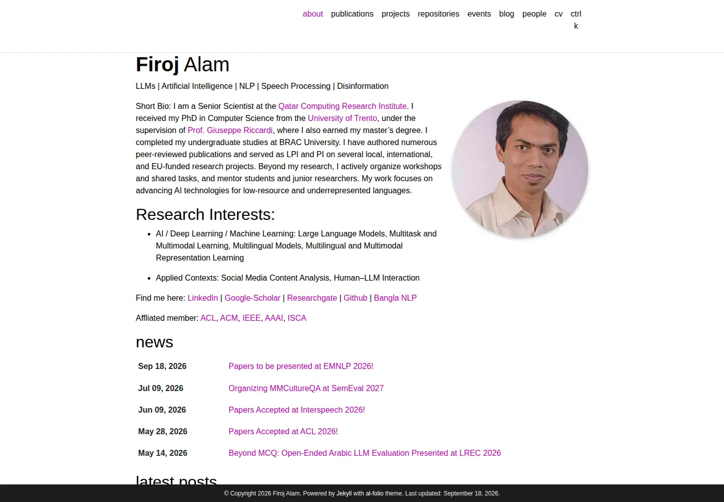 Captured homepage of firojalam.one in the current scan