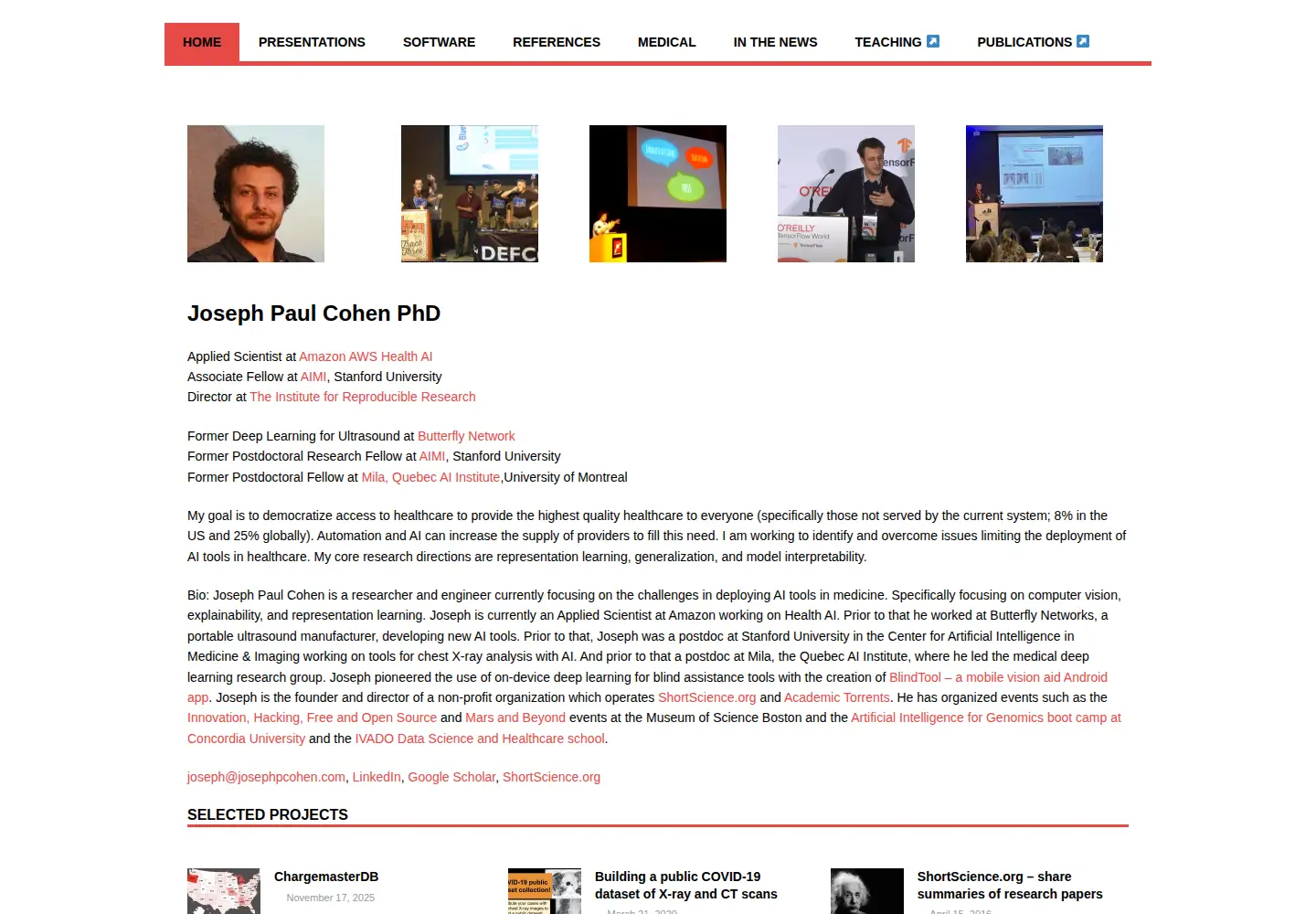 Captured homepage of josephpcohen.com in the current scan
