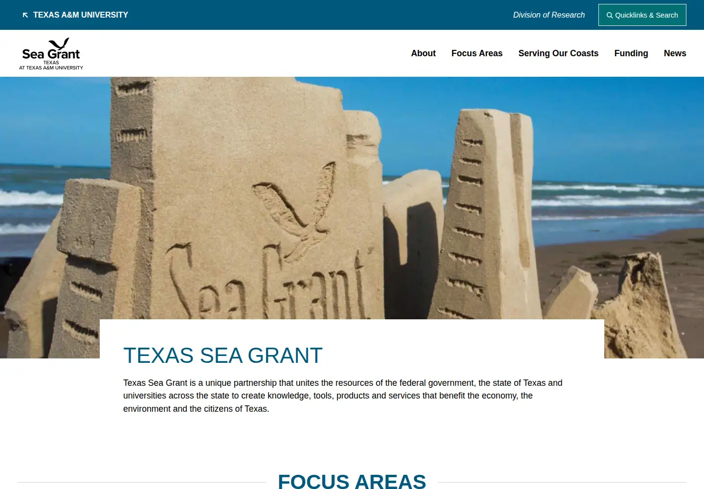 Captured homepage of texasseagrant.org in the current scan