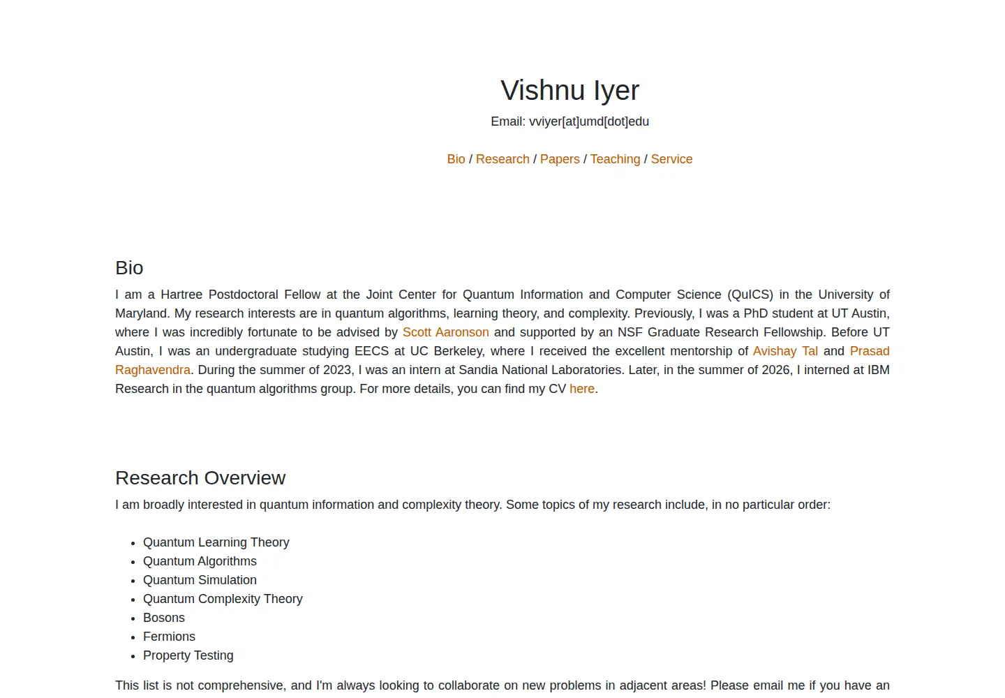 Captured homepage of vishnuiyer.org in the current scan