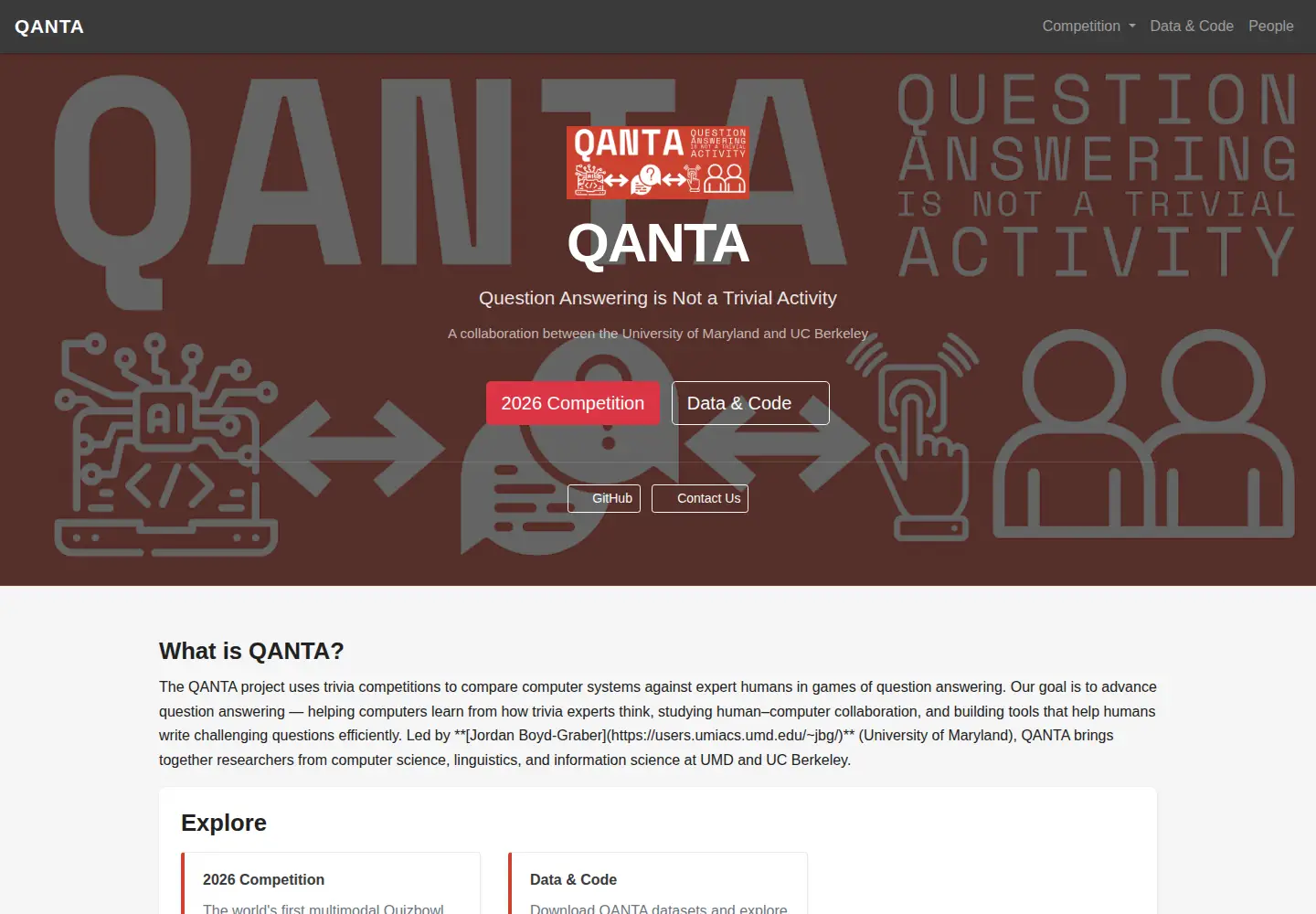 Captured homepage of qanta.org in the current scan