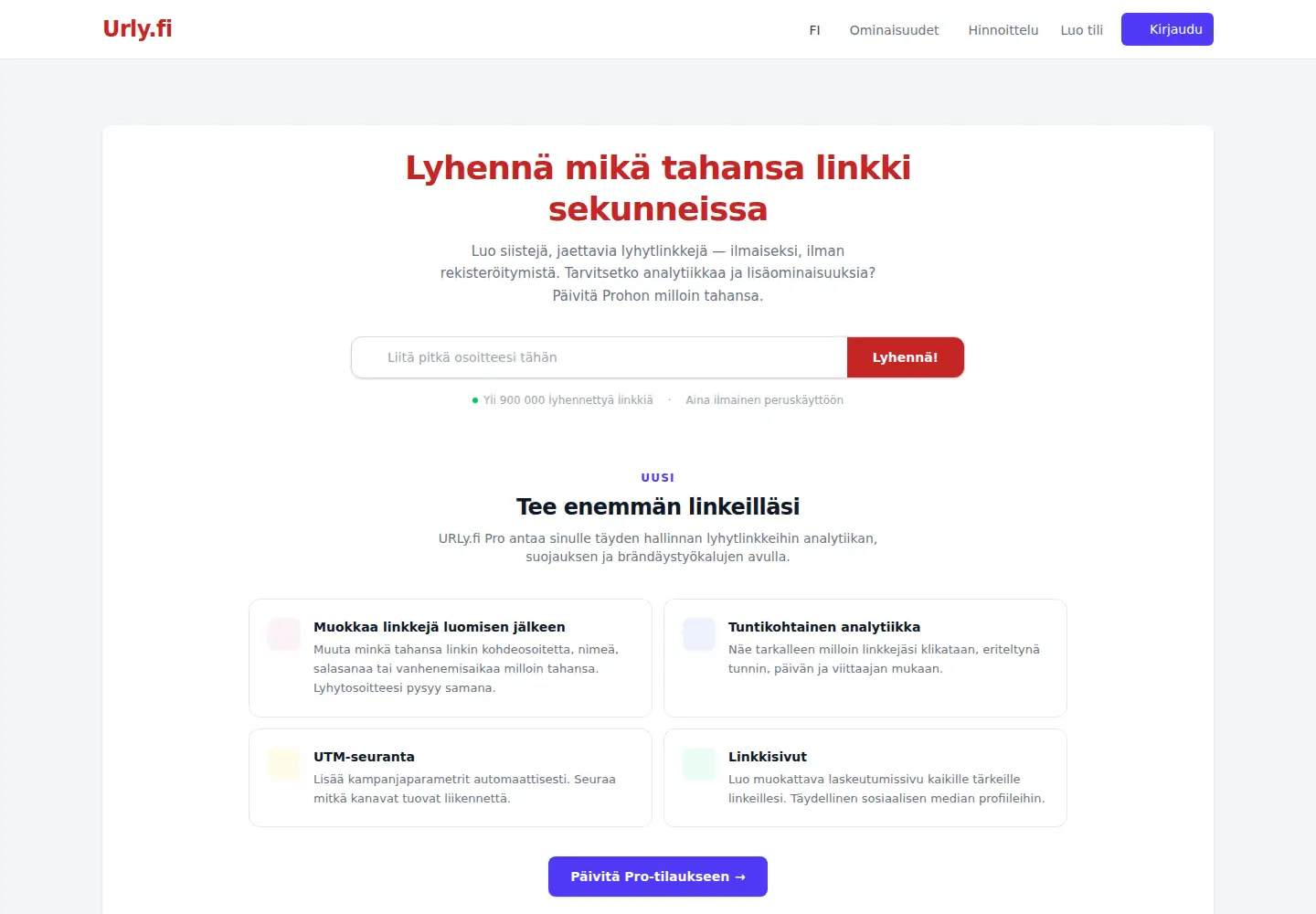 Captured homepage of urly.fi in the current scan
