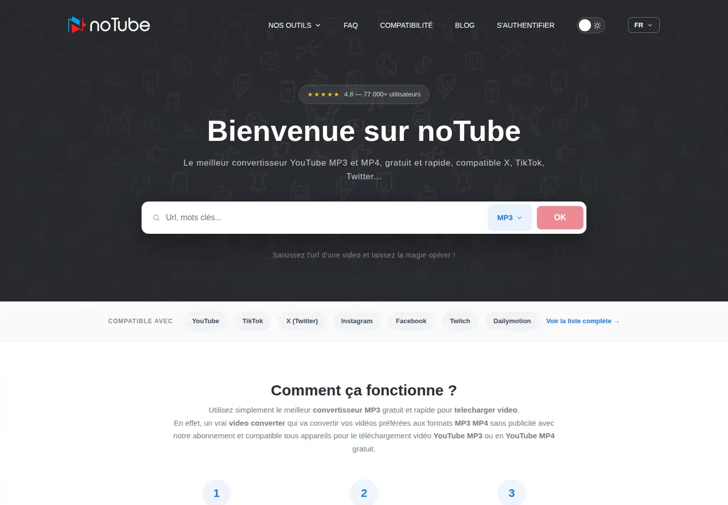Captured homepage of notube.lol in the current scan