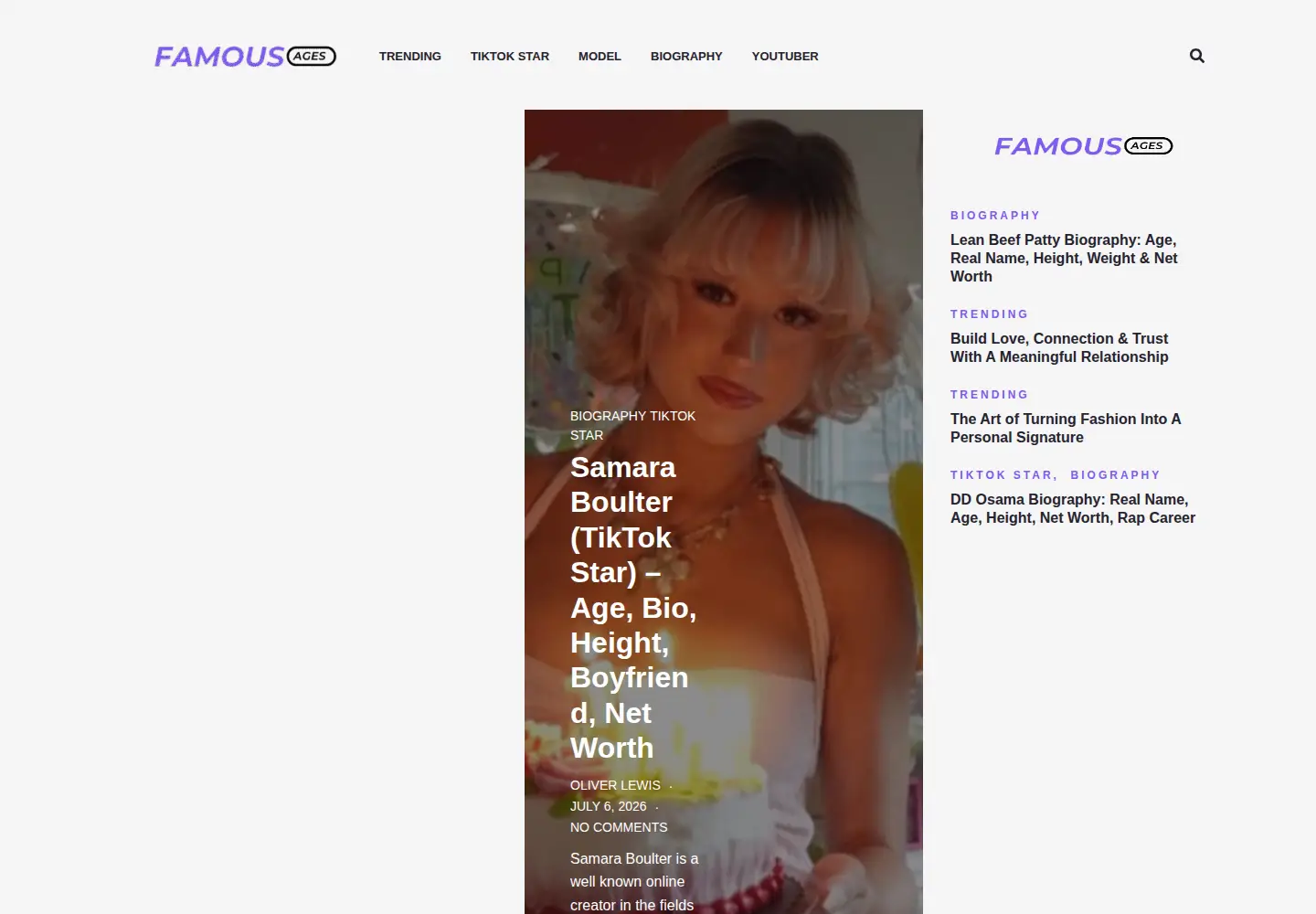 Captured homepage of famousages.com in the current scan