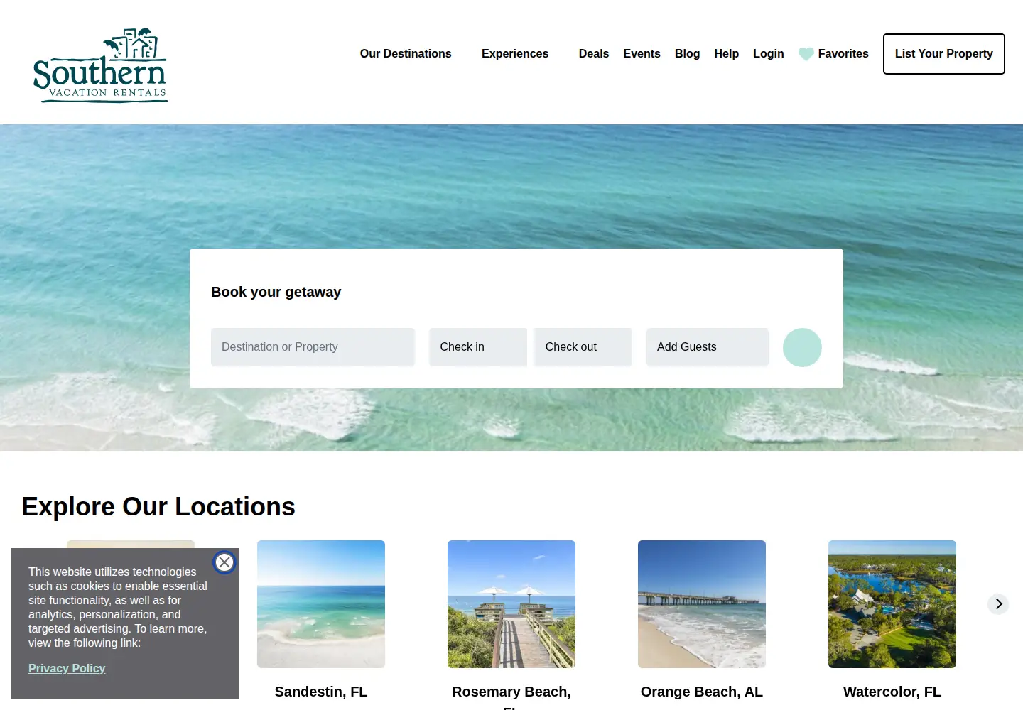 Captured homepage of southernresorts.com in the current scan