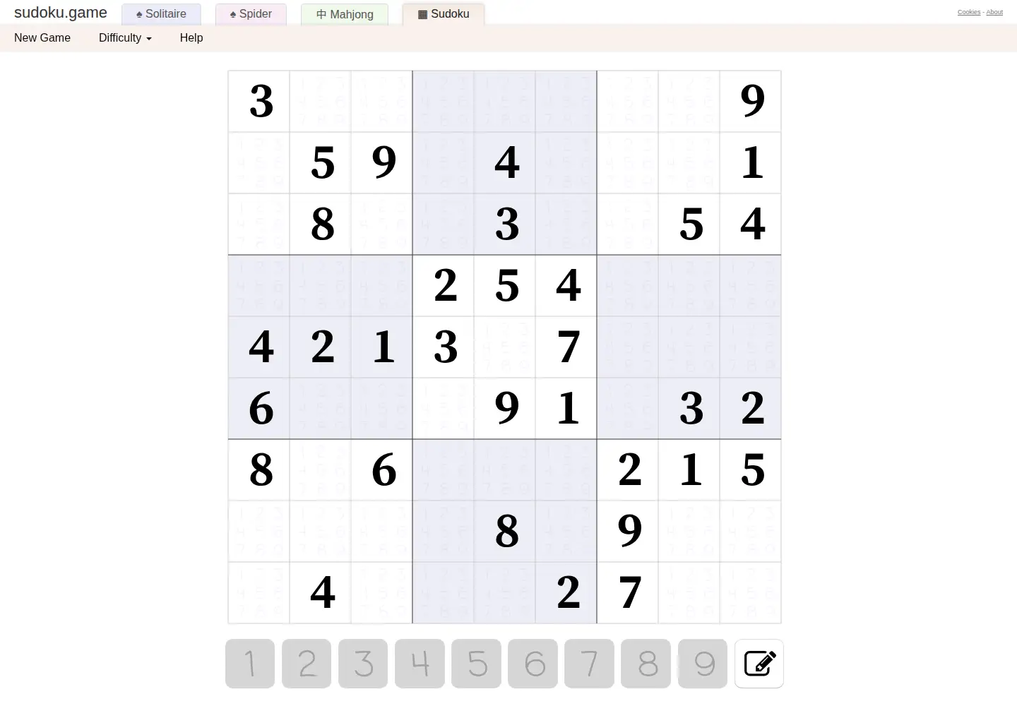 Screenshot of sudoku.game