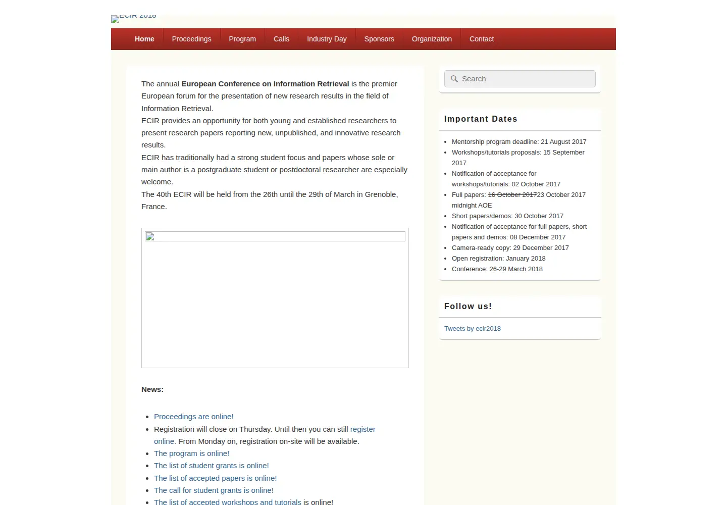 Screenshot of ecir2018.org
