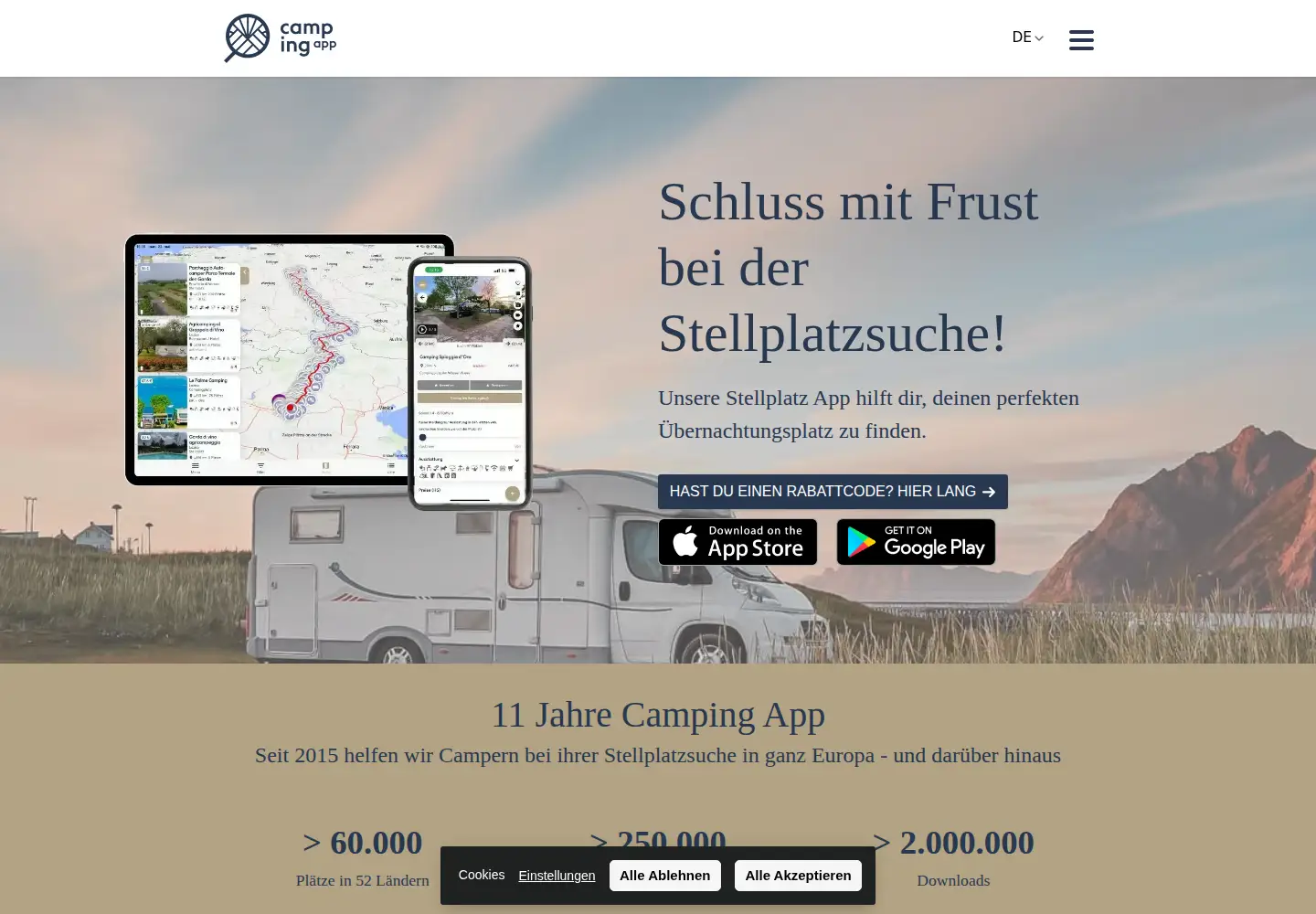 Screenshot of camping-app.eu