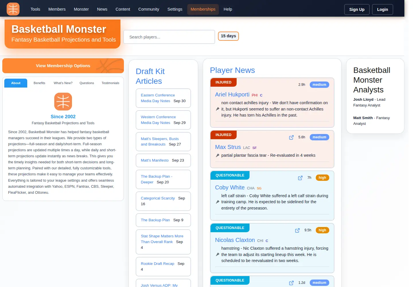 Screenshot of basketballmonster.com