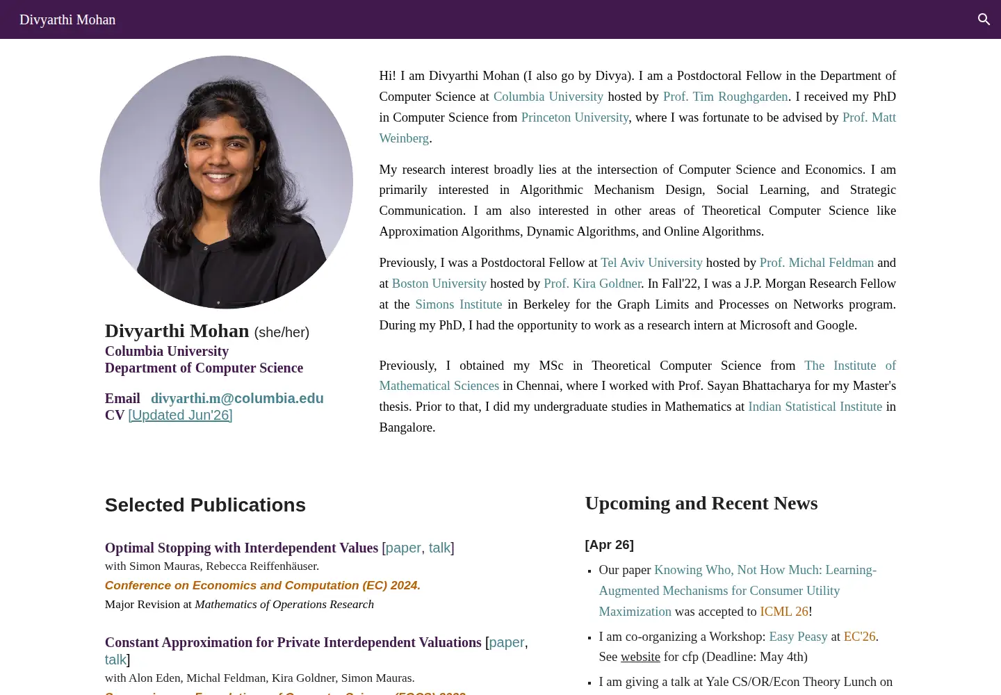 Captured homepage of divyarthimohan.com in the current scan