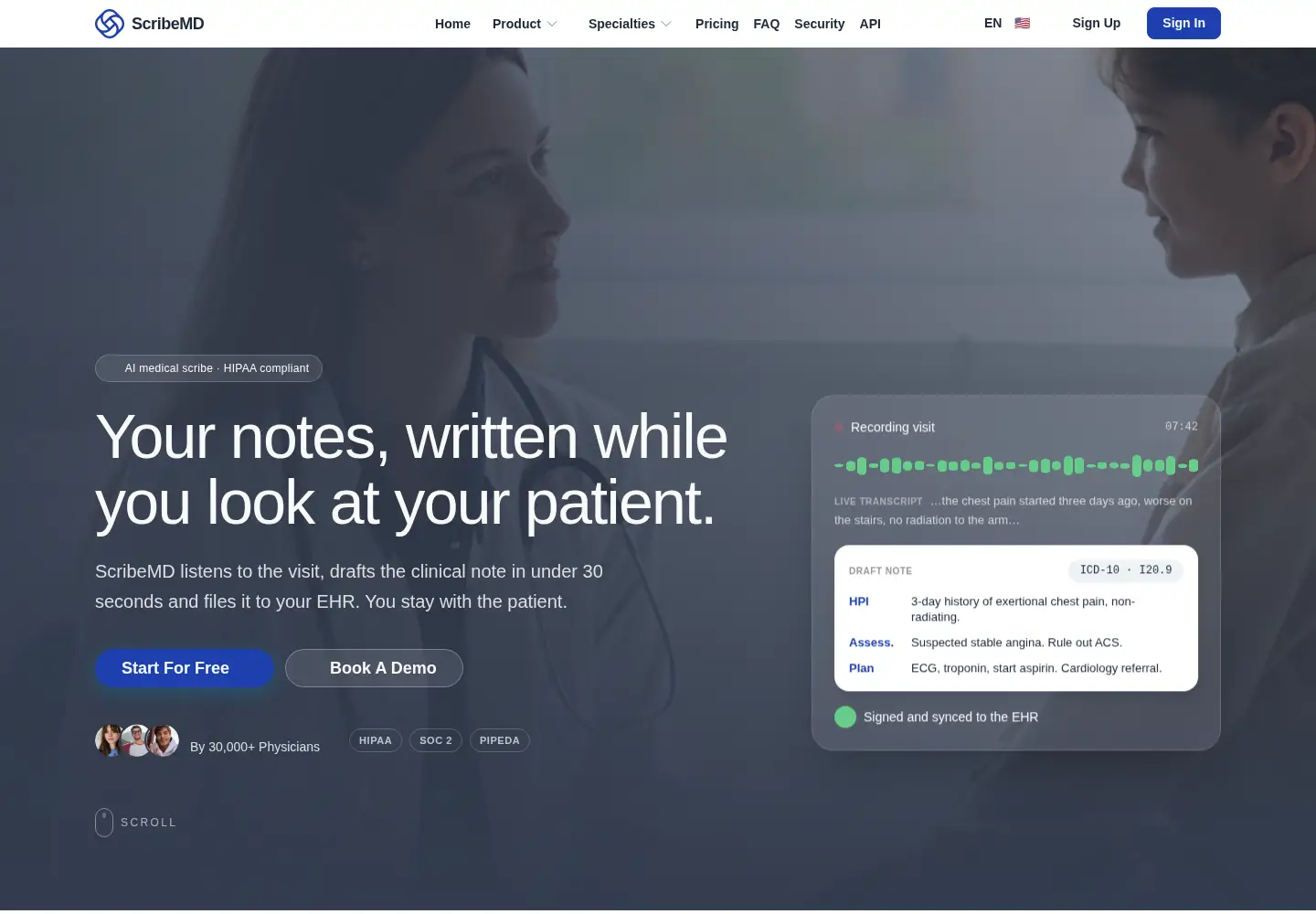 Captured homepage of scribemd.ai in the current scan