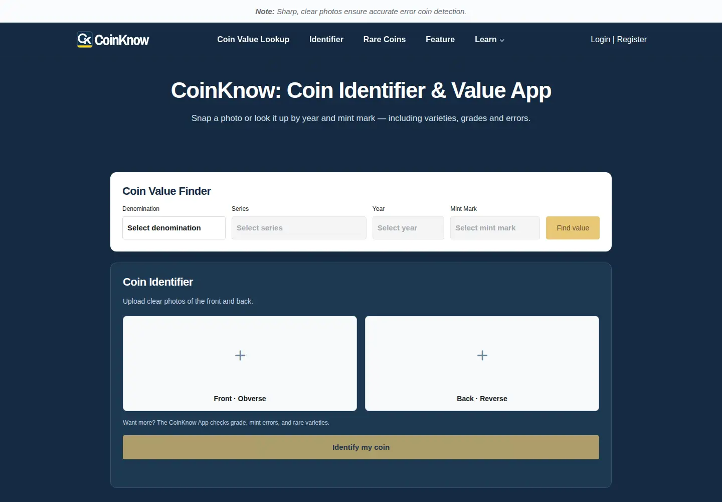 Screenshot of coinvalueapp.com