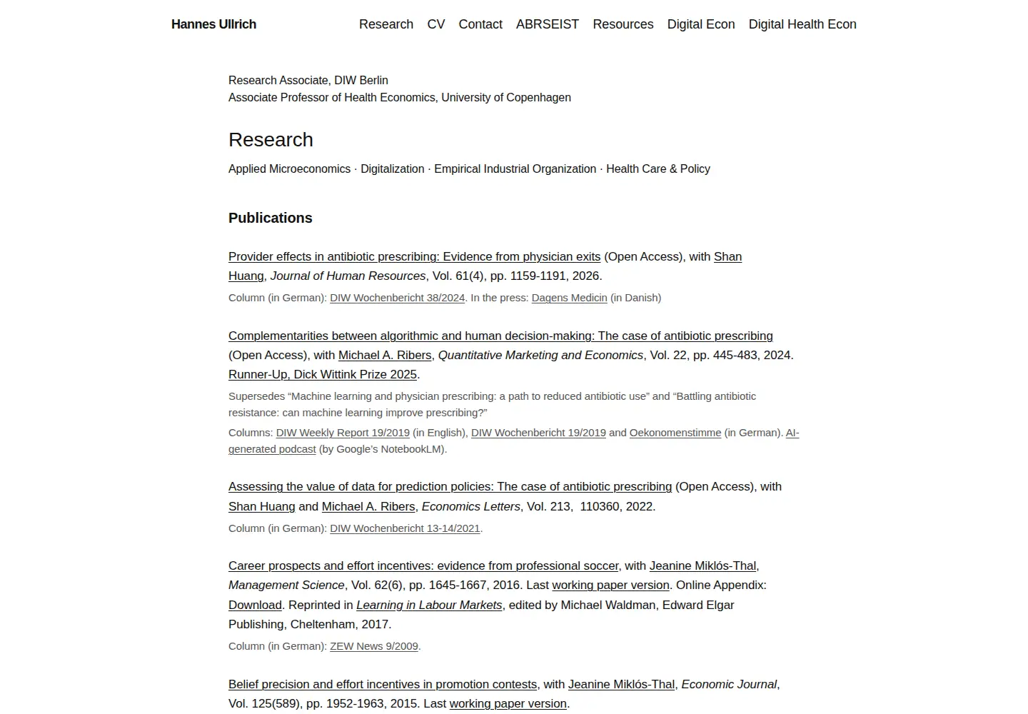 Screenshot of hannesullrich.com