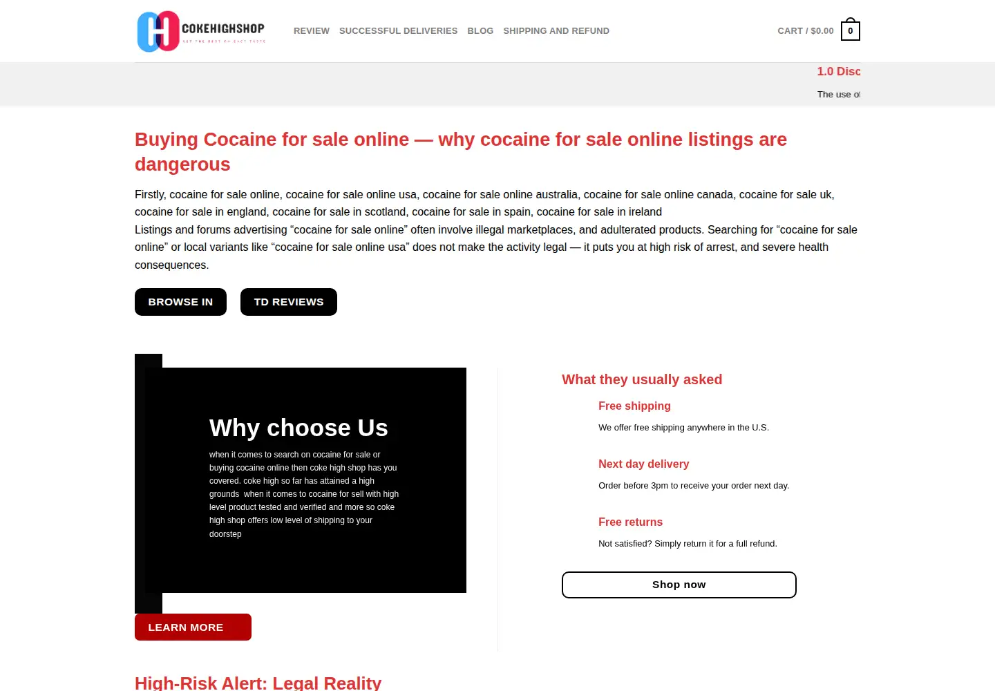 Captured homepage of cokehighshop.com in the current scan
