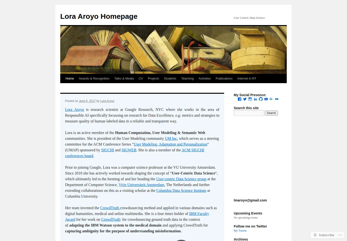 Captured homepage of lora-aroyo.org in the current scan