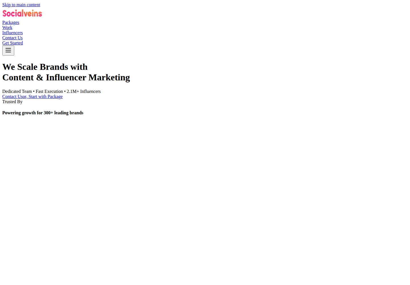 Captured homepage of socialveins.com in the current scan