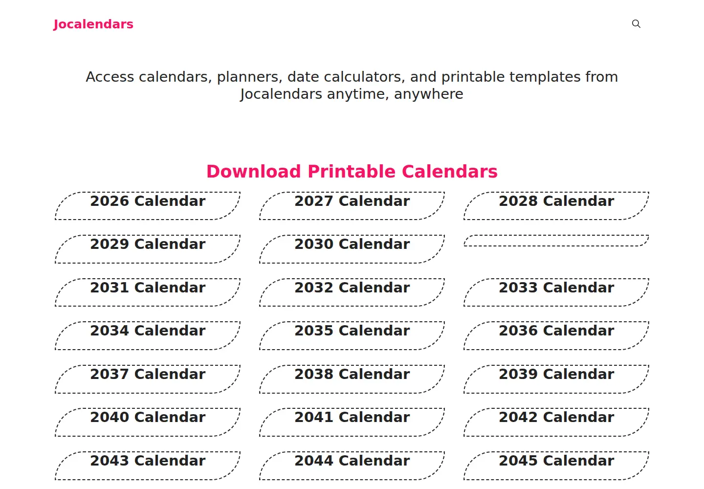 Screenshot of jocalendars.com